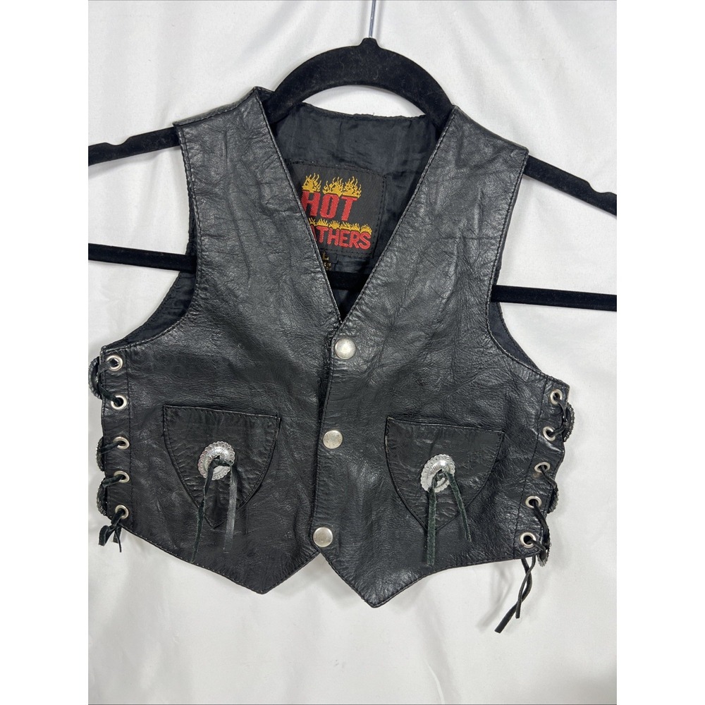 Hot Leather Child Toddler LrgCowboy Western Motorcycle Leather Vest Metal accent